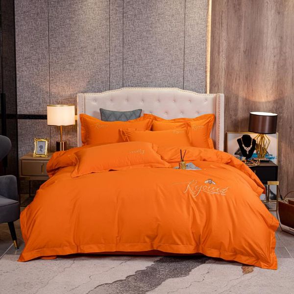 

bedding sets 2021 four-piece light luxury cotton double household bed sheet quilt cover embroidered little bee fashion orange