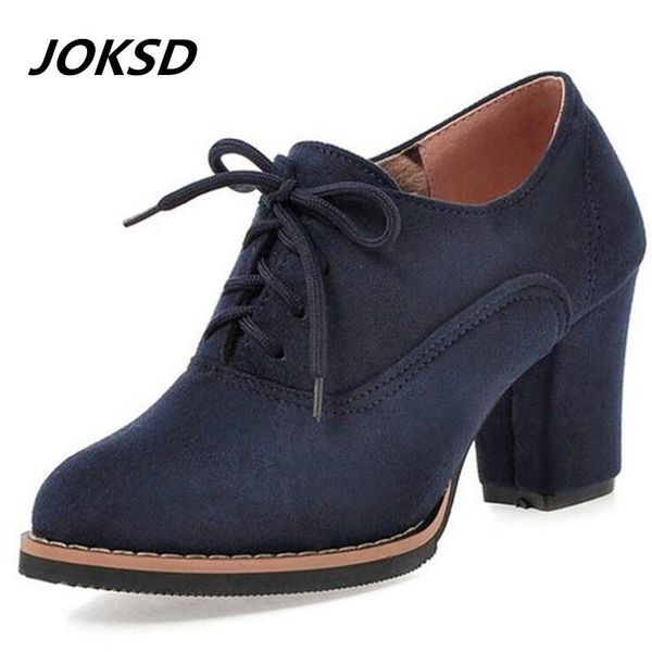 

dress shoes joksd style lace-up women suede simple thick heel large size woman spring and autumn high xs41, Black