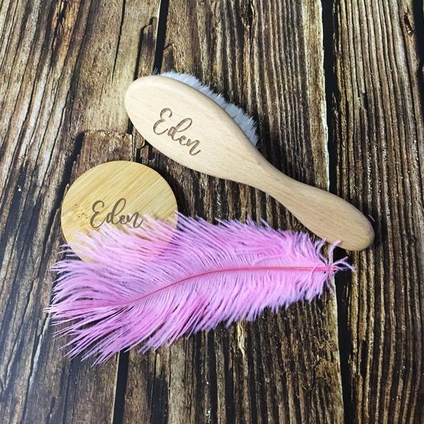 

personalized born baby natural wooden boys girls soft wool hair brush head comb infant massager beauty vanity mirrors party favor