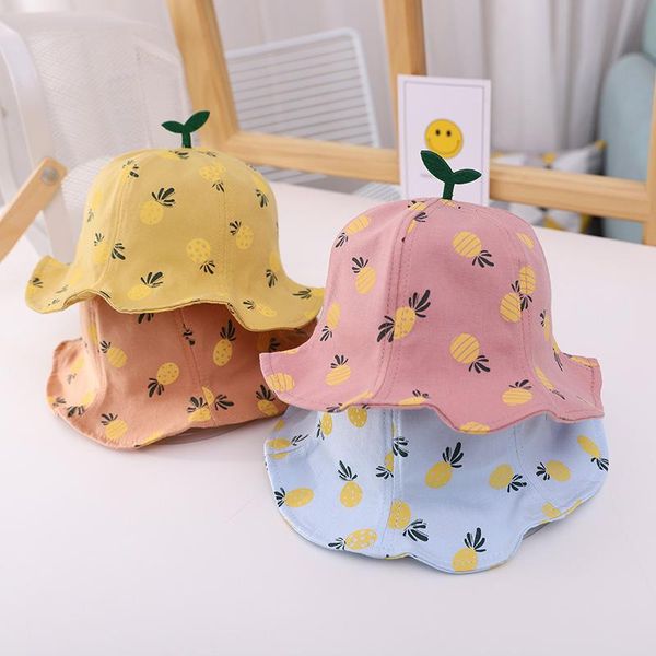 

kids hat spring summer cartoon small straw baby boys and girls bucket cap caps & hats, Yellow