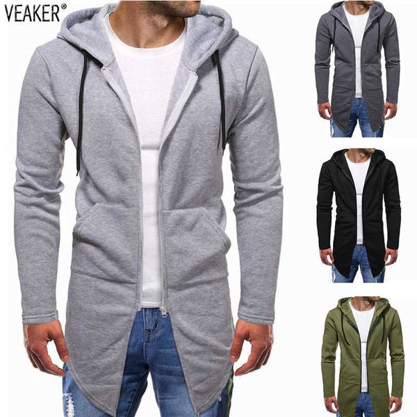 

men's long sleeve hoodie, solid color, slim fit, zipper, autumn, 2020, Black