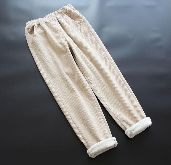 

corduroy fleece women pants solid color 2021 winter elastic waist loose harem casual warm female trousers women's & capris, Black;white