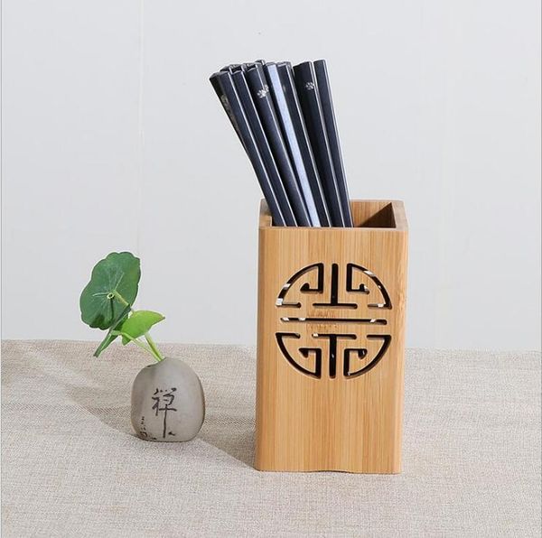 

chinese bamboo and wood chopsticks tube chopstick cage tableware spoon storage box drain rack kitchen tools bottles & jars