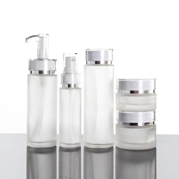 

storage bottles & jars clear frosted glass lotion bottle,skin care container 40ml with cream pump and cap