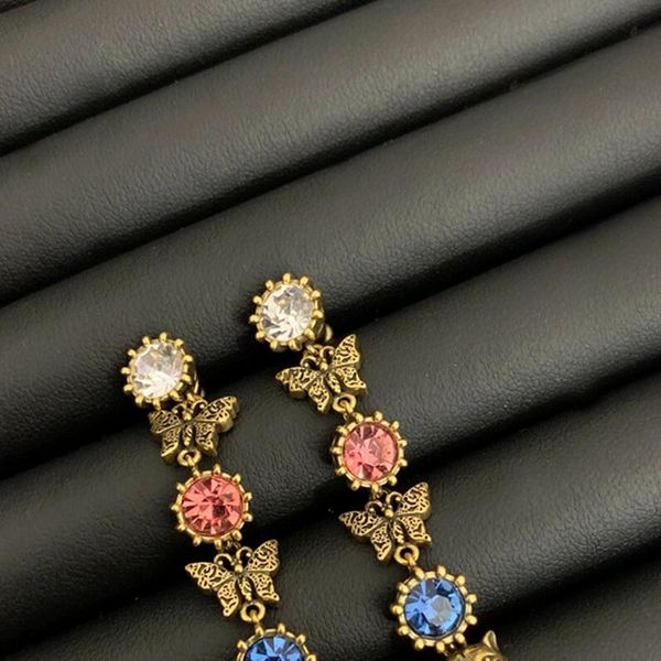 

new retro ladies color diamond butterfly necklace leopard head high version bracelet earrings social gathering jewelry accessories, Black