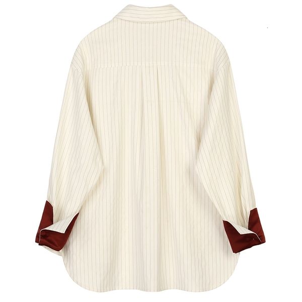 

Women's Blouses & Shirts [EAM] Women Beige Striped Split Big Size Blouse Lapel Long Sleeve Loose Fit Shirt Fashion Tide Spring Autumn 1S388 WUD7, White