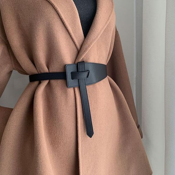 

belts designer for women knot soft pu leather long cummerbunds wide coat ceinture femme dress waistband cintos, Black;brown