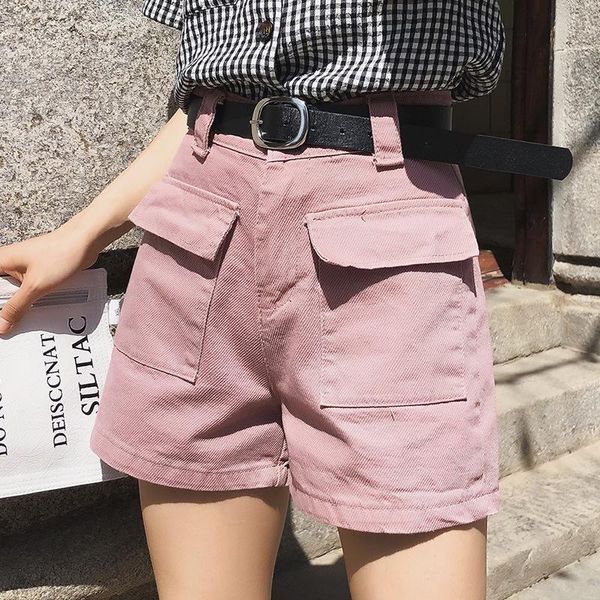 

women's shorts denim women high waist casual wind streetwear clothes loose wide leg multi bag summer fashion style, White;black