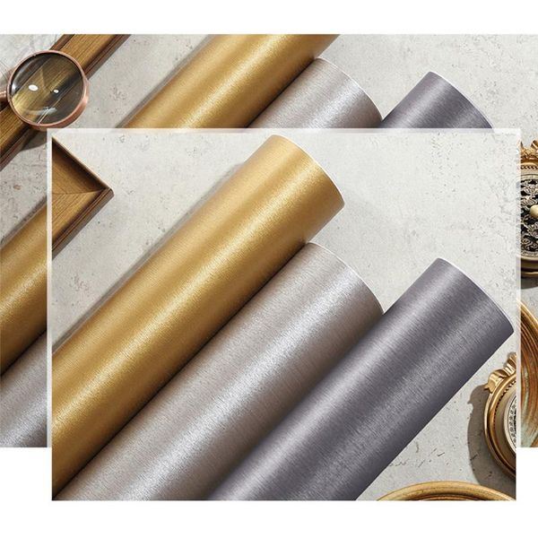 

wallpapers thick metal effect wallpaper self adhesive silver brushed gold waterproof renovation sticker fridge decorative deskfilm