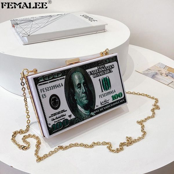 

novelty design dollar money women tote handbag 2021 ins fashion chain pvc box crossbody bolsa luxury mujer shiny shoulder purses bags