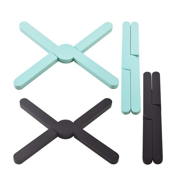 

mats & pads 4pcs silicone folding trivets kitchen for pans heat resistant collapsible cross pad pots cups