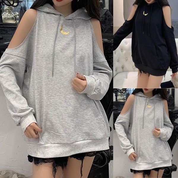 

women's hoodies & sweatshirts off shoulder autumn streetwear moon print loose long sleeve hoodie pullover womens sweatshirt naiste, Black