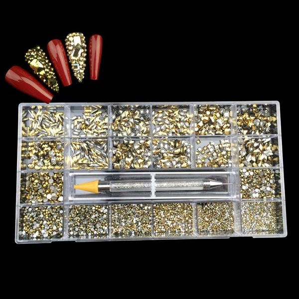 

nail art decorations rhinestones kit multi shapes crystal ab diamonds and gems for mix sizes flatback jewels q81b, Silver;gold
