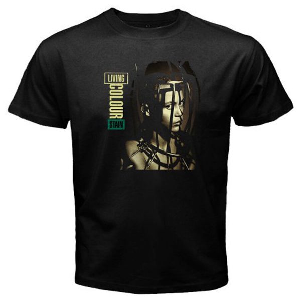 

new living colour band stain logo men's black t-shirt size s-3xl, White;black