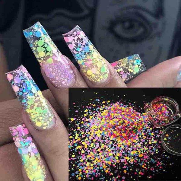 

nail glitter sparkly sequins flakes mix shining glitters decoration foil fairy nails decor neon color manicure tool, Silver;gold