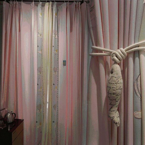 

curtain & drapes nordic girls' room children's embroidered cotton and linen green shade pink -air ballon curtains for living bedro