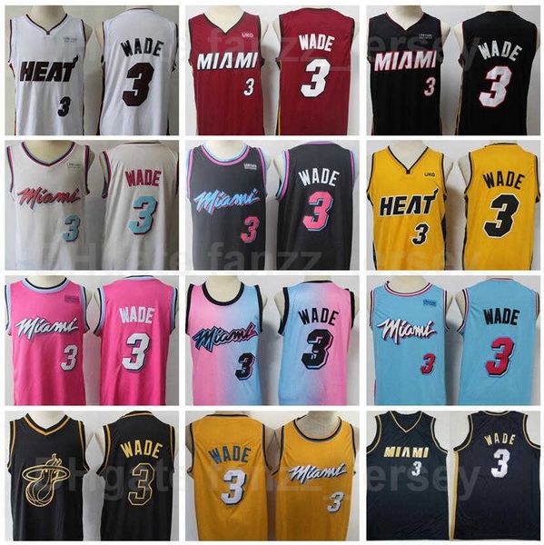 

men basketball dwyane wade jersey 3 finished edition embroidery and sewing team color black red white blue yellow breathable pure cotton