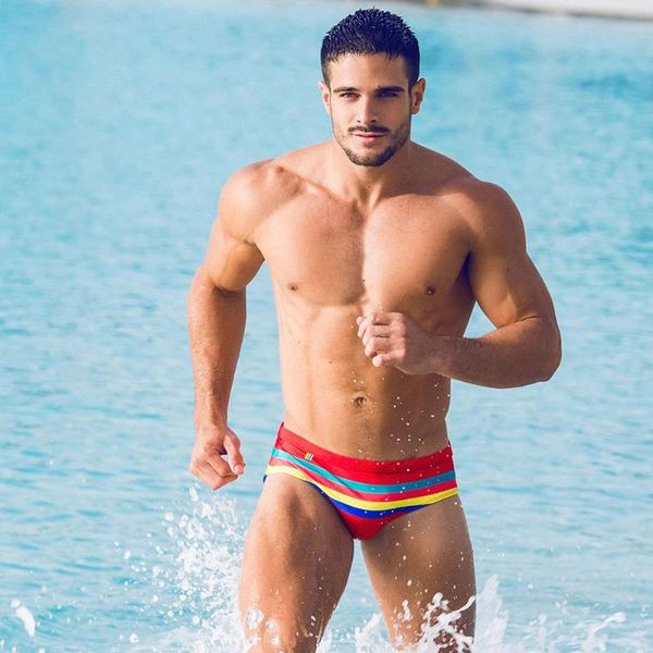 

men's swimwear men swimsuit color stripes swimming briefs mens breathable bathing sunbath man push-up pad swim suit beach
