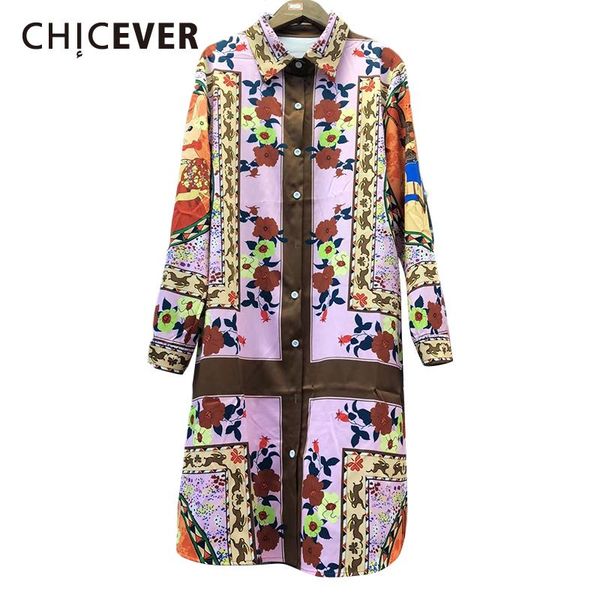 

casual dresses chicever print dress for women lapel collar long sleeve mid loose hit color single breasted female fashion 2021 clothing, Black;gray