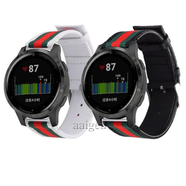 

watch bands 22mm genuine leather strap nylon band for garmin active vivoactive 4 replacement watchband, Black;brown