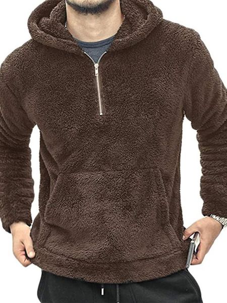

men's hoodies & sweatshirts autumn winter men warm solid color fleece furry hoodied multicolor casual long sleeve zipper decoration i8c, Black