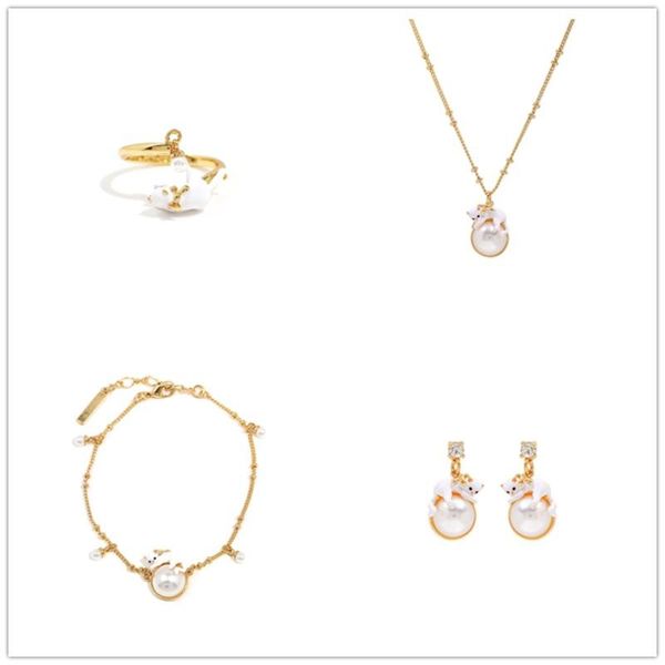 

earrings & necklace pearl cat ring european and american ins wind sen system clavicle chain female trend suit, Silver