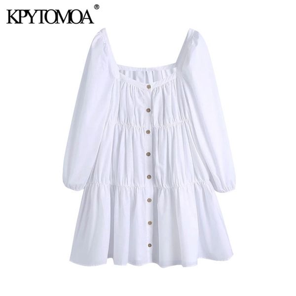 

women fashion button-up poplin white mini dress square collar long sleeve female dresses vestidos mujer 210420, Black;gray