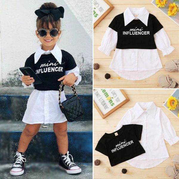 

clothing sets toddler kids baby girl 2pcs outfits set short sleeve t-shirt + long shirt dress, White