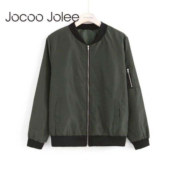 

jocoo jolee women thin jackets fashion basic bomber jacket long sleeve coat casual windbreaker stand collar slim outerwear 210619, Black;brown