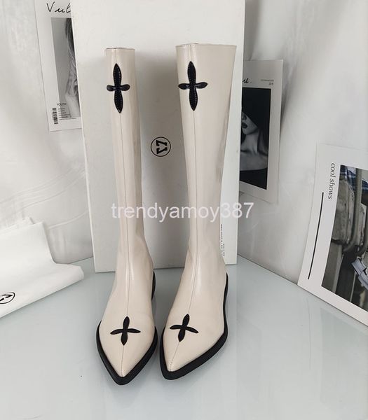 

boots lacquered leather boots women wandering motorcycle women's pointed lady thin knight thick heel below the knee, Black