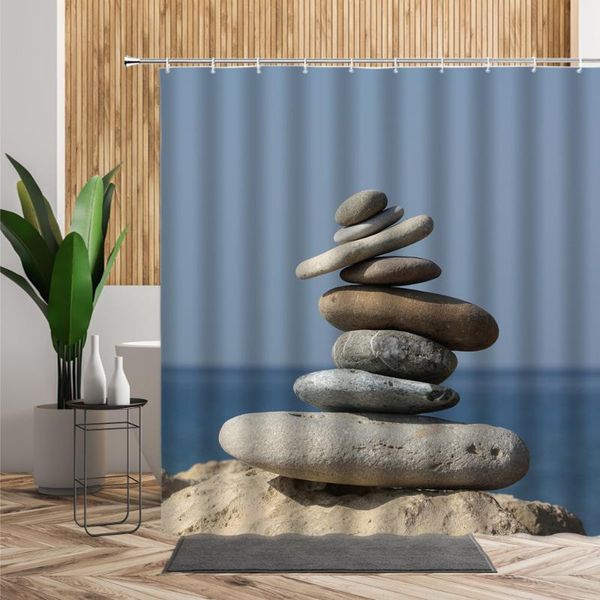 

shower curtains round stone bathroom curtain cobblestone bath natural sea scenery home decors waterproof douchegordijn 240x180cm