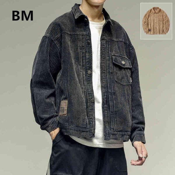 

men's jackets japanese streetwear corduroy casual jacket men clothing korean style retro coat harajuku lapel mal, Black;brown