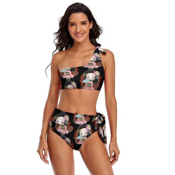 

one-piece suits kimetsu no yaiba bikini swimsuit bow 2 piece swimwear female cute summer bathing suit
