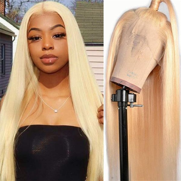 

lace wigs marchqueen 613 honey blonde front human hair wig 28 inch transparent brazilian straight pre plucked frontal, Black;brown