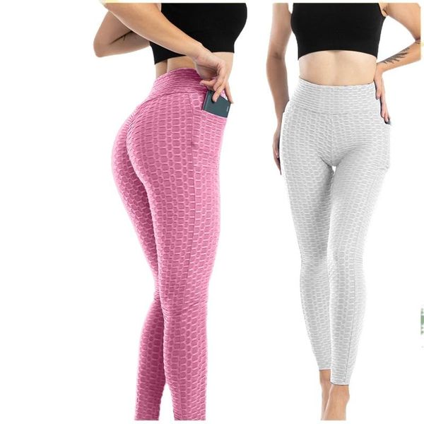 

solid women girls elastic fitness gym sport workout booty lifting high waist pocket leggings yoga pants drop women's, Black