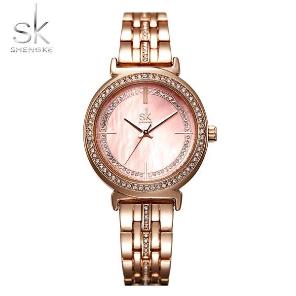 

wristwatches shengke sk0092 steel band watch waterproof women quartz clock women's analog watches relojes, Slivery;brown