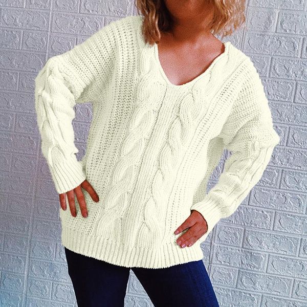 

women's sweaters autumn elegant solid color v-neck sweater oversized knitted basic pullovers loose soft female knitwear #t3g, White;black