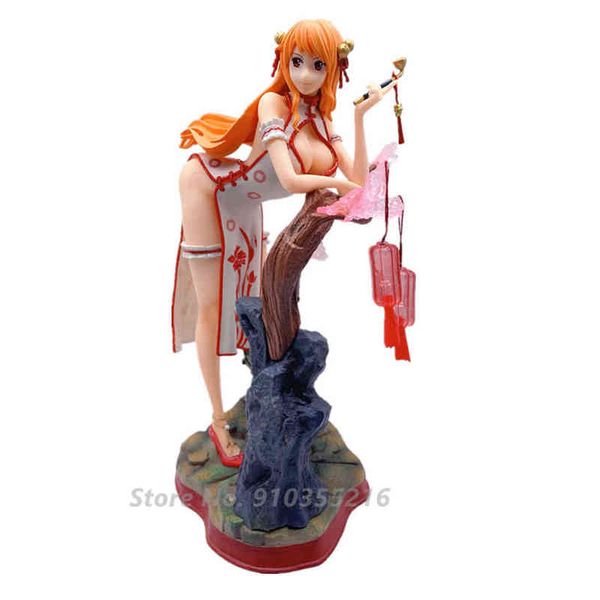 

new 29cm anime one piece figure cheongsam nami gk statue pvc action figures toy game figures collectible model doll gift aa220311