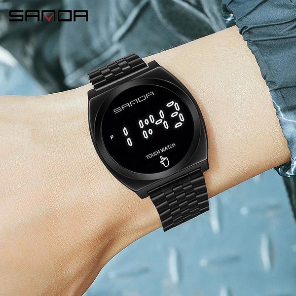 

wristwatches men's sport led digital wrist watches for men women steel electronic watch full touch military clock reloj hombre, Slivery;brown