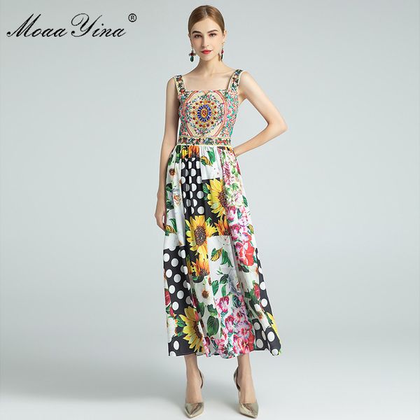 

fashion designer dress summer women's dress backless spaghetti strap diamond floral-print vacation dresses 210524, Black;gray