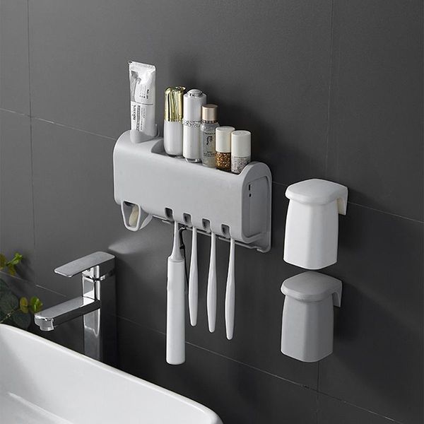 

bath accessory set wall-mount toothbrush holder automatic toothpaste dispenser squeezer for bathroom storage home accessories