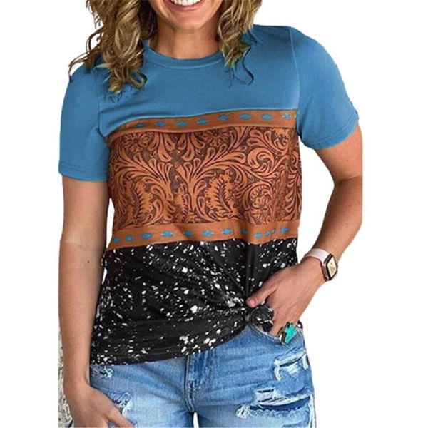 

women printed short sleeve t shirts 2021 summer o-neck leopard patchwork loose tees casual streetewear ladies oversized women's t-shir, White