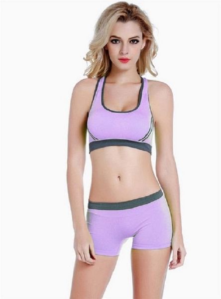 

tide women gym tracksuits fitness yoga sports bra and boxer briefs underwear suits sets cute pink soft elastic shockproof quick-drying 34, Black