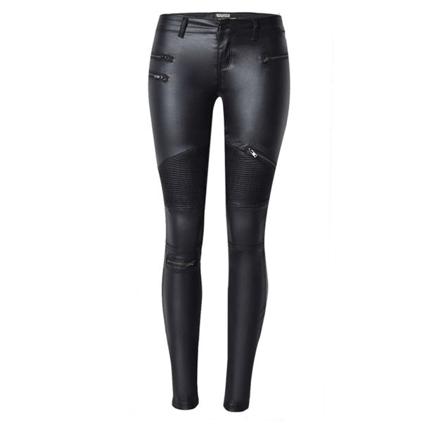 Мода дамы эластичные низкие талии тощие кожаные брюки женские черные белые панк рок-брюки уличная одежда плюс размер 210521