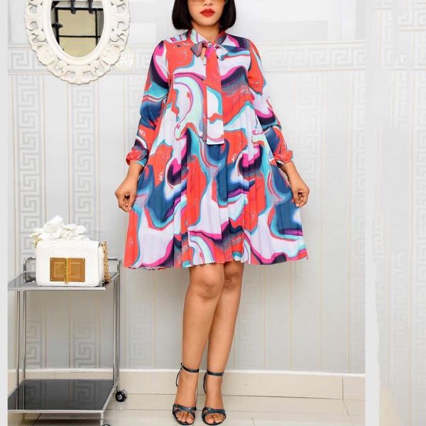 

casual dresses african for women fashion africa pleated long sleeve a line knee length elegant work business office dress midi 2021, Black;gray