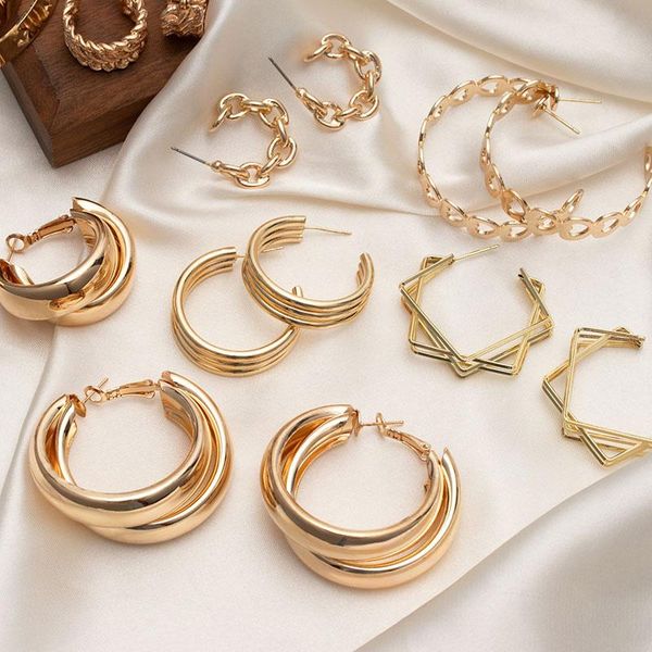 

hoop & huggie statement gold earrings for women geometric stainless steel round knot twist 2021 trend jewelry fashion accessories, Golden;silver