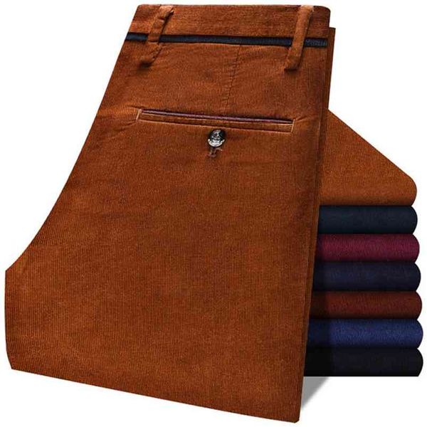 Homens vintage slim estiramento corduroy vestido casual terno calças moda estilo negócio marca roupas sólidas cor homem calças 210715