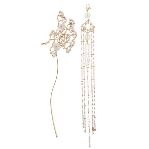 

hair clips chinese traditional style stick flower tassel decor hairpin (golden)