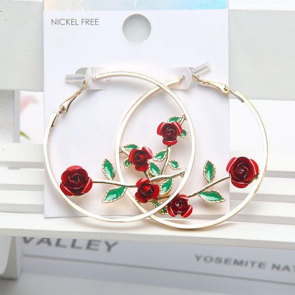 

hoop & huggie design colorful metal flower earring for women fashion personality rose floral jewelry romantic gift, Golden;silver
