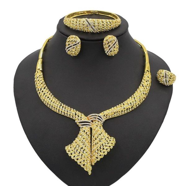 

earrings & necklace yulaili dubai gold jewelry sets crystal stud charm bracelet ring for women anniversary gifts, Silver